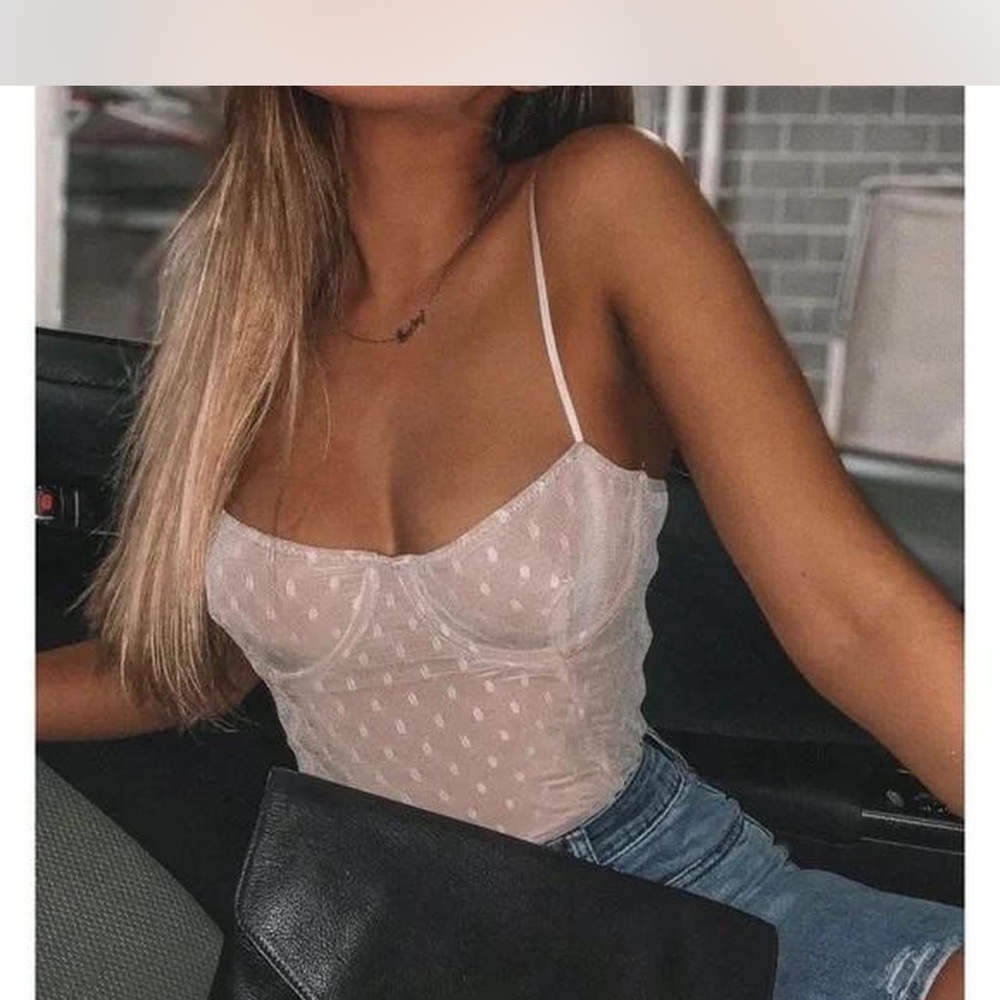 White Fox Boutique White and Cream Bustier Bodysuit Camisole